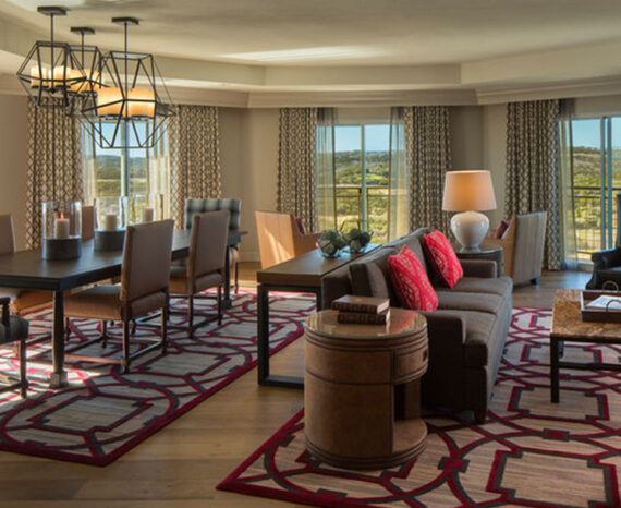 Elegant lounge area at La Cantera Resort featuring modern furniture, soft lighting, and a sophisticated ambiance.