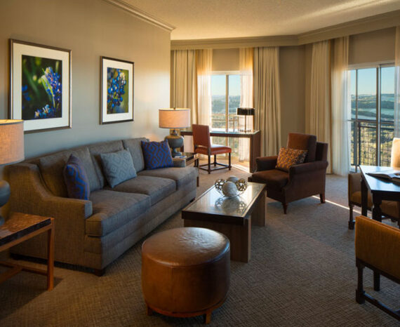 Luxury suite at La Cantera Resort in Texas with elegant décor, spacious living area, and modern amenities.