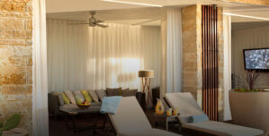 Elegant interior of a guest room at La Cantera Resort featuring modern furnishings, soft lighting, and a cozy ambiance.